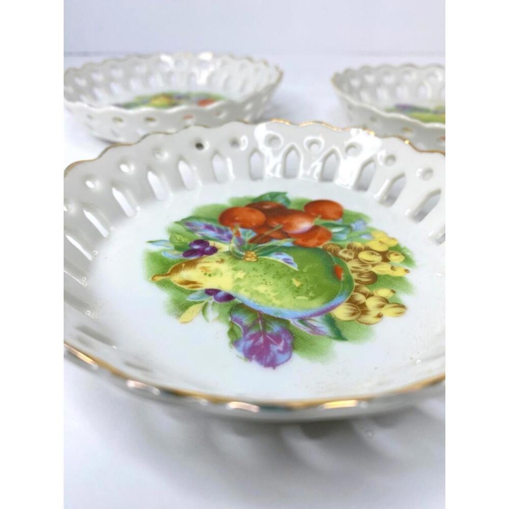 Original Napco China Hand Painted Ported Porcelain Saucer S1574 Gold Trim set 3